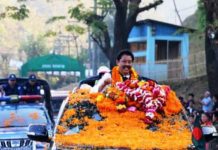 বীরোচিত সংবর্ধণায় সংবর্ধিত হলেন পার্বত্য মন্ত্রী বীর বাহাদুর